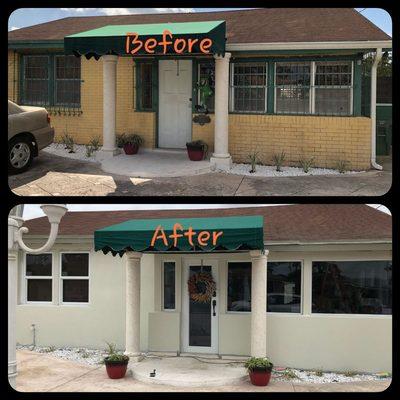 Complete exterior transformation. New windows, stucco and fresh paint