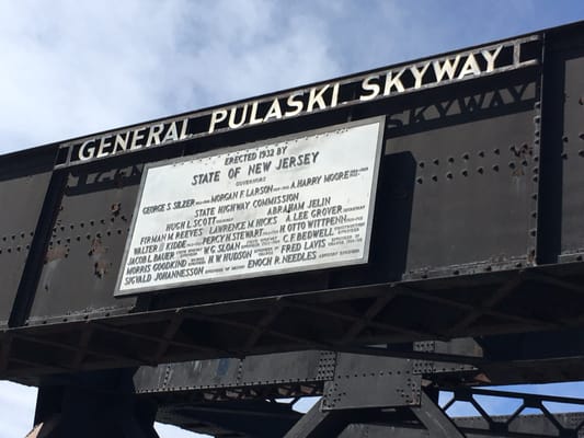 Stuck in traffic and took a picture of the landmark sign of General Pulaski Skyway.