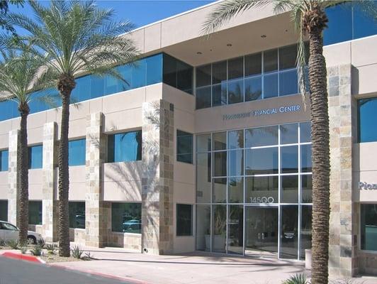 The front of our office at the Northsight Financial Center, on the southwest corner of Raintree Dr & Northsight Blvd in Scottsdale.