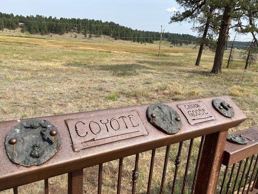 An outdoor museum with paw prints, feces ID well labeled.