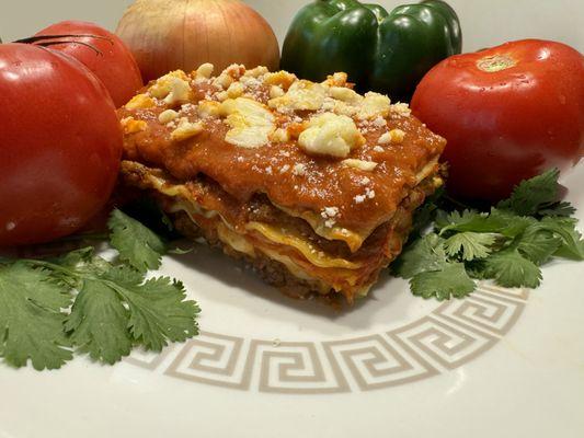 Our tasty Meat Lasagna with Sauce and Cheese!