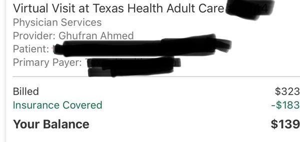 A follow-up Virtual visit charged $323. Daylight robbery?