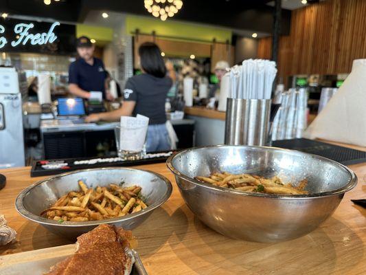 Side of fries and Happy hour basket of fries