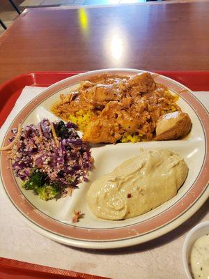 Chicken and rice, hummus, and quinoa salad