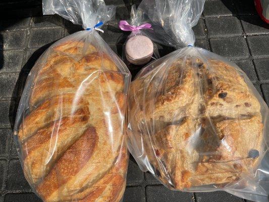 Sourdough and pecan raisin bread and a honey lavender macaroon