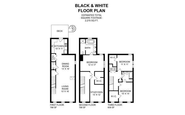 Floor plan with exterior and square footage breakdown by room and floor