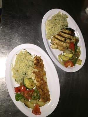 Grilled Swordfish and Baked Haddock with Rice & Veggies