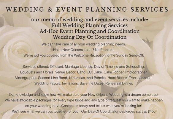 $400 for Day of Wedding Coordinator package