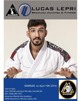 Lucas Lepri Seminar April 10th Call 336-765-1950 for details.