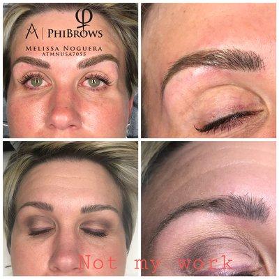 Before and after microblading. In the bottom pic my client had previous work done that did not look natural.