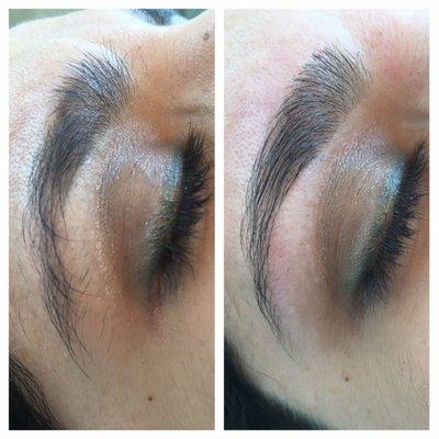 Before and after brow shot. Go to Splendid at the Pearl. Alizabeth  knows what she is doing! I would highly recommend her!!!