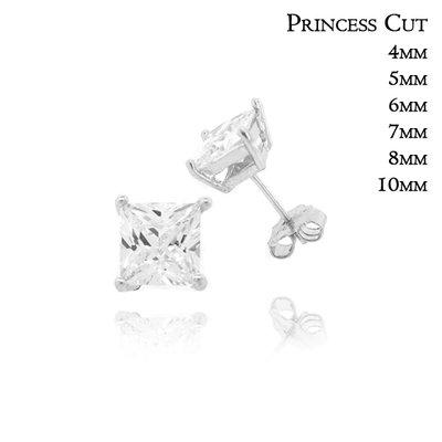 Princess Cut CZ Silver Stud