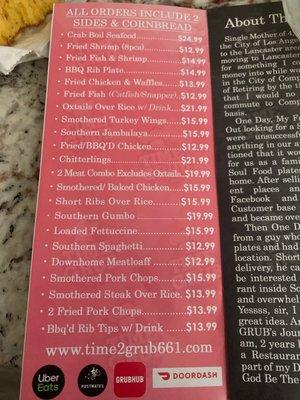 Menu prices.