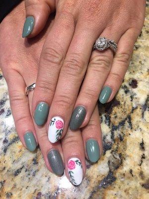 CND shellac with cute rose design