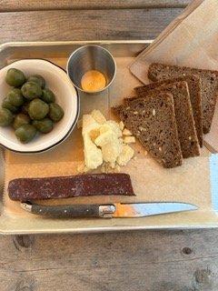 Bread (from nightmoves), cheese, salami and olives