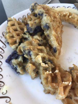 Uncooked blueberry waffle, it was mushy batter inside