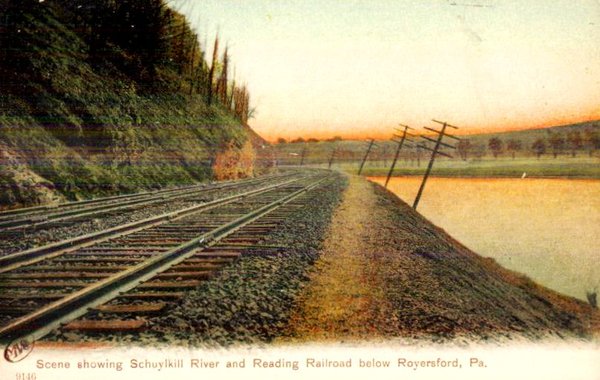 Antique Postcard - Train Tracks Schuylkill River Below, Royersford PA  ca. 1910