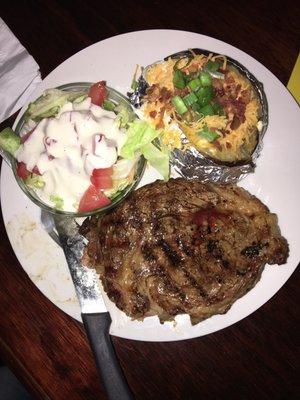 $10 steak with a baked potato and side salad.  Every Wednesday.