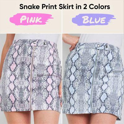 Trending Snake Print Zipper Skirts in Blue & Pink!