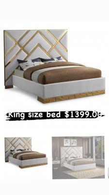 Velvet & gold platform bed