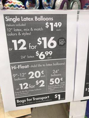 Balloon prices