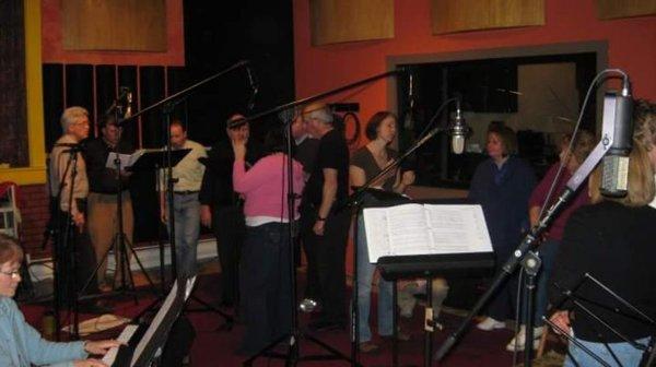 Recording a large gospel choir with the band.