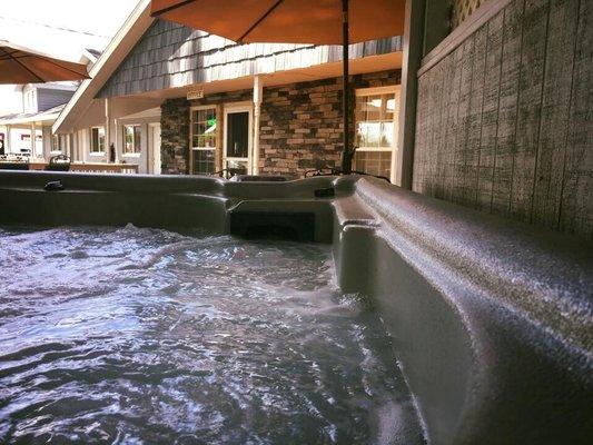 After a long day of play, enjoy a relaxing moment in the hot tub.