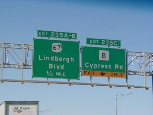 Interstate 70 approaching Cypress Rd, Hunter Rd exit - Bridgeton, Missouri, 1999