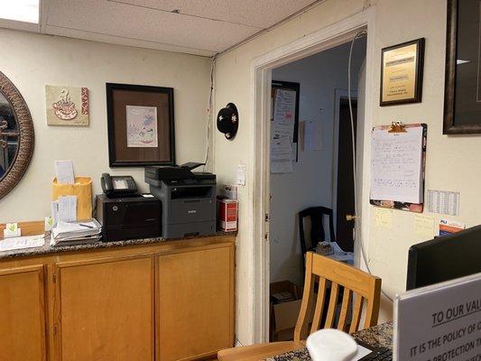 Front desk to office area