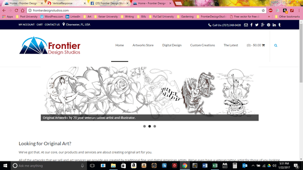 Home page of website showing original tattoo art.