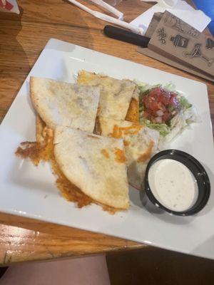 Chicken Bacon Ranch Quesadillas with side of veggies