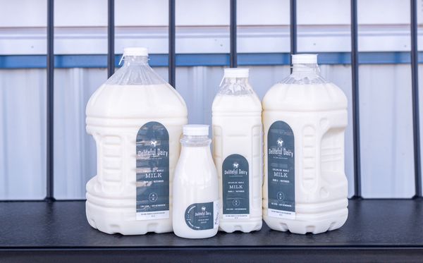 Whole creamline milk in various sizes