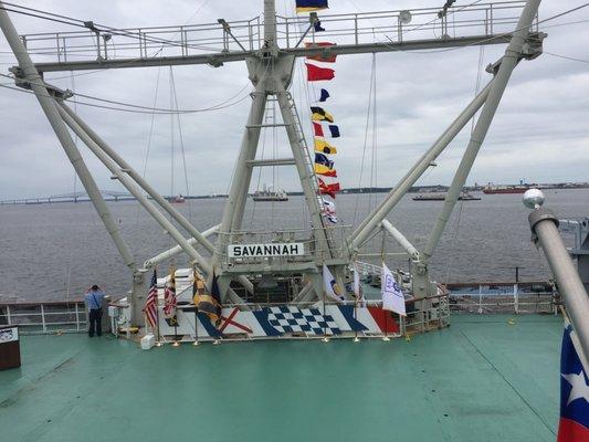 From the top veranda over the stern