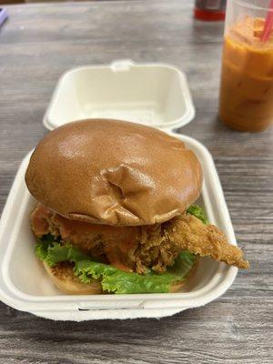 Chicken sandwich & Thai tea! So good!