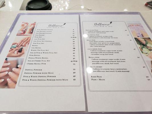 Nail Salon Menu