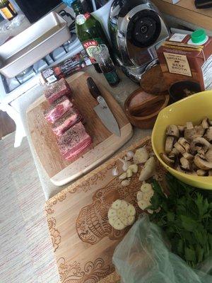 All the components to make braised short ribs with roasted mushrooms and garlic! Yum!! Yum!!!