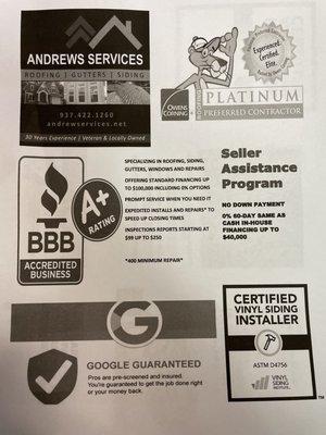 Check out Andrews services buyer/seller agreement program for special financing.