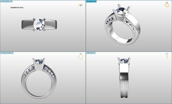 Our customer found three rings in our case that she liked, but wanted to combine aspects of each into one ring.  Here is the cad design...