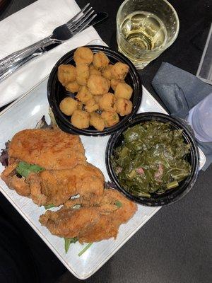 Turkey Chops, Fried Okra, and collards with smoked Turkey!