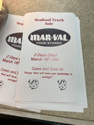 Our fish truck is back to advantage of two day sale March 18 and 19th 8 to 530