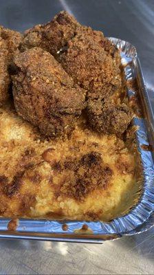 Fried Chicken Shish over Mac & Cheese