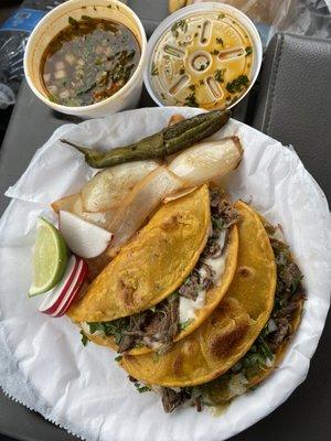 Quesa tacos de birria. With birria juice for dipping ! I drank that delicious juice.