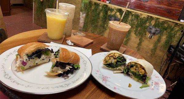 Seafood Salad On Croissant & Island Chicken Wrap Smoothies