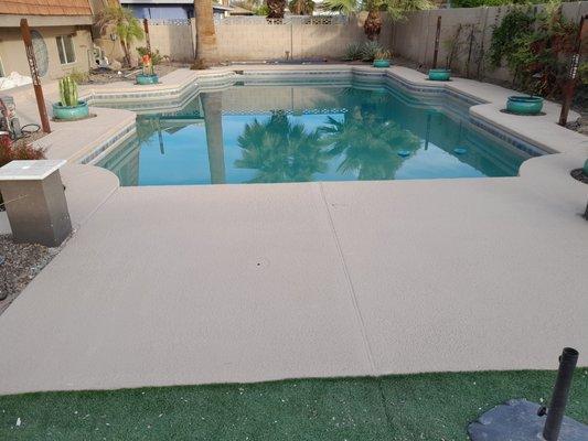 Fresh slip-resistant coating on pool deck