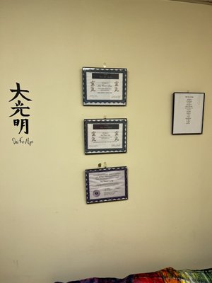 Certifications. Also member of International Associates of Reiki Practitioners