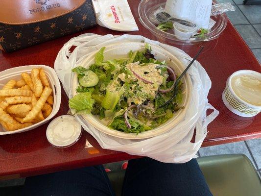 Fries, salad, soup!