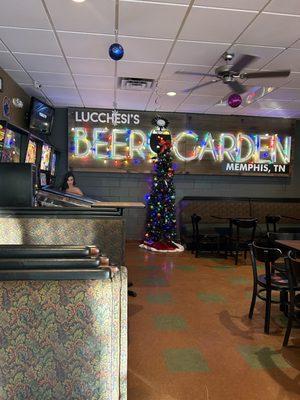 Indoor dining, pinball machines, TVs