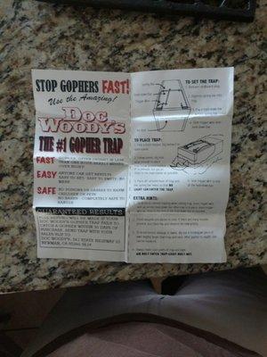 Instructions for the Doc Woody's Gopher Trap. So easy to set!