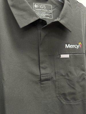 Mercy logo embroidered  on site.