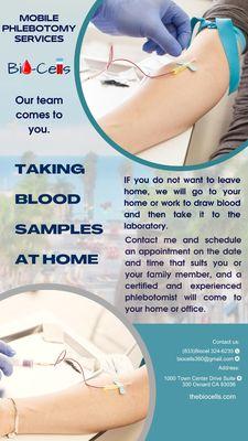 "Elevating healthcare convenience, one blood draw at a time.  #BioCells #MobilePhlebotomy #HealthcareOnTheGo"